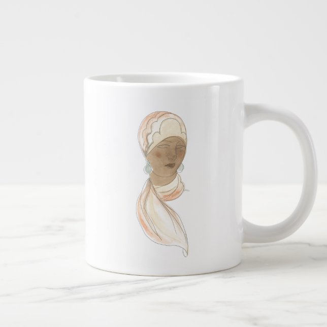 Caneca De Café Grande Desenho da Moda Flapper - Mulher com Scarf (Direita)
