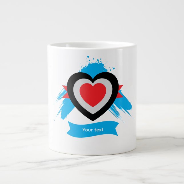 Caneca De Café Grande Desenho de Coração com Texto Personalizável (Frente)