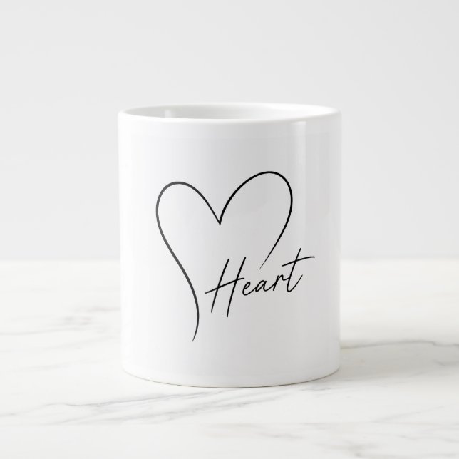 Caneca De Café Grande Desenho de coração elegante (Frente)