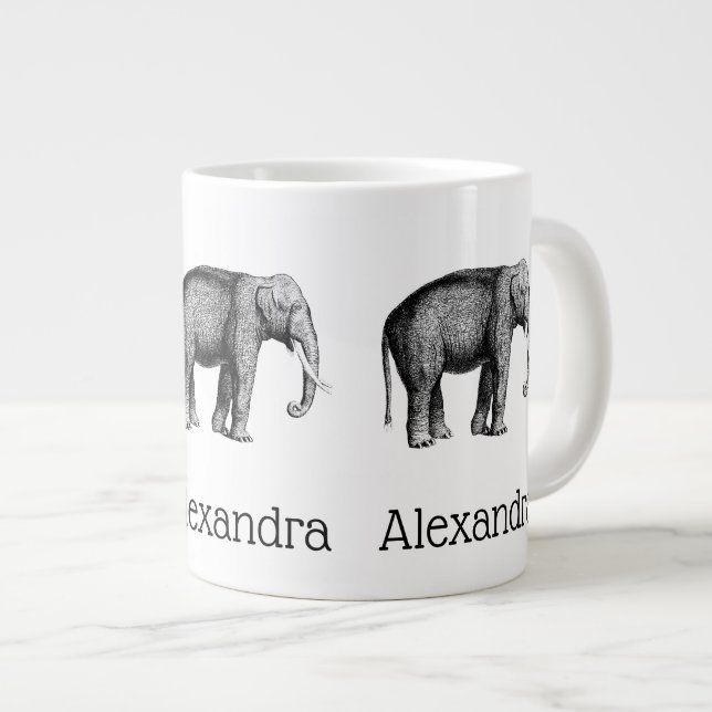 Caneca De Café Grande Desenho de Elefante Vintage (Frente Esquerda)