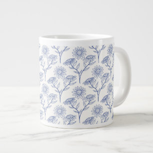 Caneca De Café Grande Desenho de girassóis ao sol azul em tinta