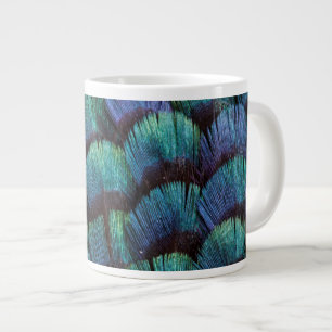 Caneca De Café Grande desenho de pena de faisão azul-esverdeado