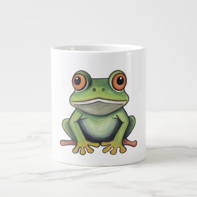 Caneca De Café Grande Desenho de sapo com lápis de cor (Frente)