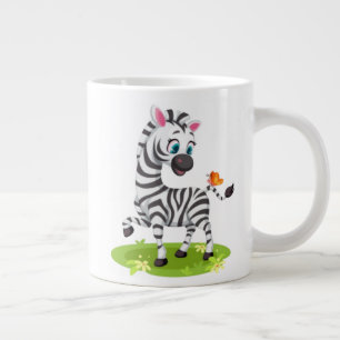 Caneca De Café Grande Desenho de Zebra Bebê Brincando com Borboleta