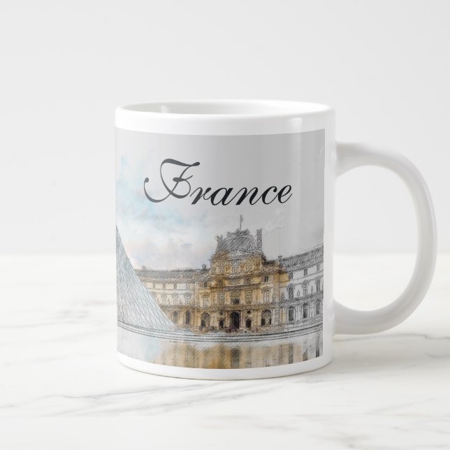 Caneca De Café Grande Desenho em aquarela do Louvre Paris, França (Direita)