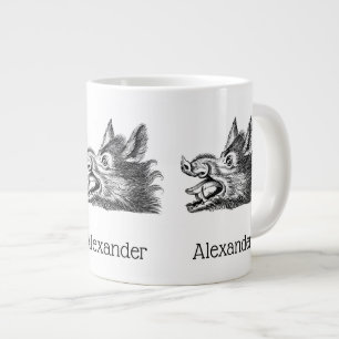 Caneca De Café Grande Desenho em Preto e Branco de Cabeça de Javali Anti
