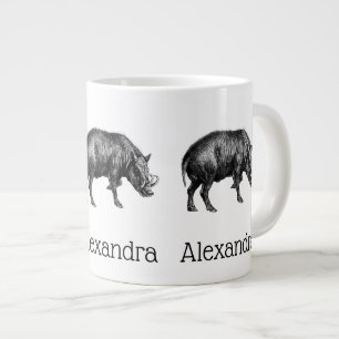Caneca De Café Grande Desenho em Preto e Branco de Javali Antigo