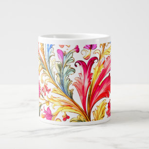 Caneca De Café Grande Desenho Florentino Chique de Folhas em Aquarela