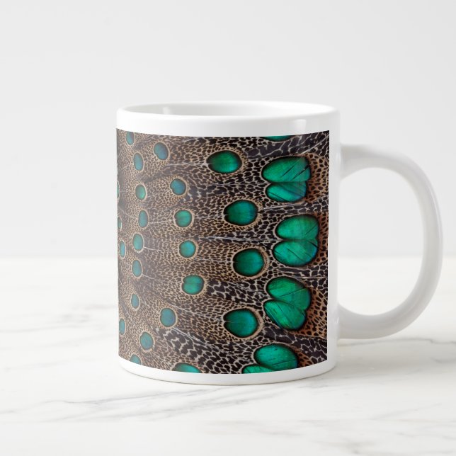 Caneca De Café Grande Desenho Fractal de Pena de Faisão (Direita)