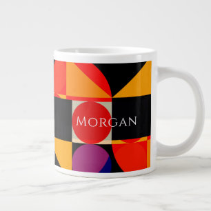 Caneca De Café Grande Desenho Geométrico, Laranja Vermelho Roxo Preto, N