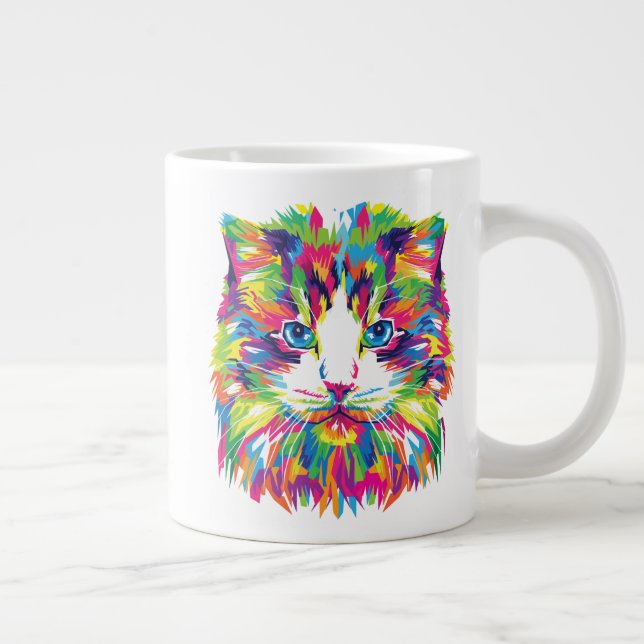Caneca De Café Grande Desenho Geométrico Prismático de Rosto de Gato-324 (Direita)