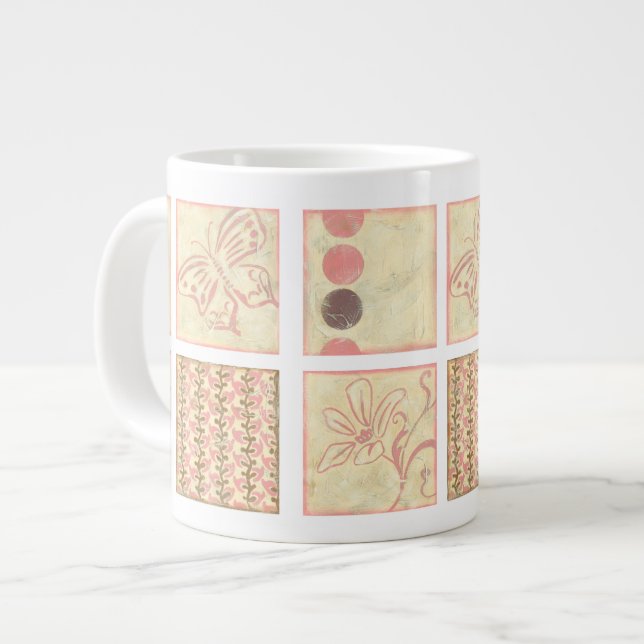 Caneca De Café Grande Desenhos de Bloco de Madeira rosa por Chariklia Za (Frente Esquerda)