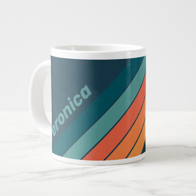 Caneca De Café Grande Desert Cactus Sunrise Stripes with Name (Frente Esquerda)