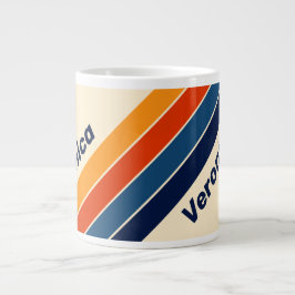 Caneca De Café Grande Deserto Retrô Listras de Arco-Íris com Nome