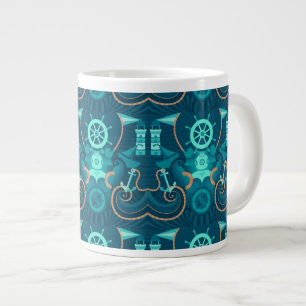 Caneca De Café Grande Design Azul Náutico