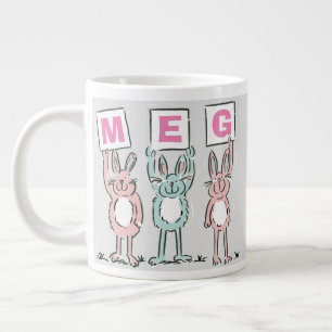 Caneca De Café Grande design de 3 letras do nome DIVERTIDO Rabbits