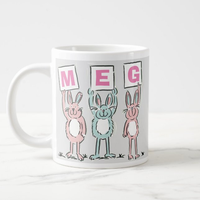 Caneca De Café Grande design de 3 letras do nome DIVERTIDO Rabbits (Esquerda)