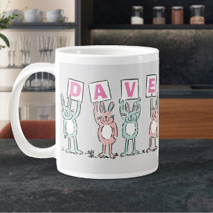 Caneca De Café Grande design de 4 letras do coelho divertido