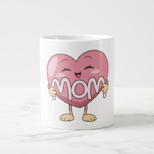 Caneca De Café Grande Design de Abraço de Coração de Mãe Kawaii