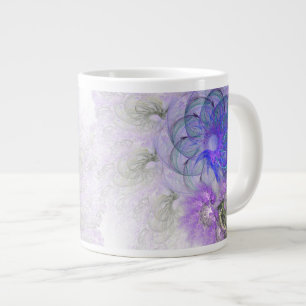 Caneca De Café Grande Design de Abstrato de Flor Roxo e Azul