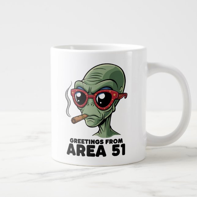 Caneca De Café Grande Design de Alienígena 51 Engraçado (Direita)