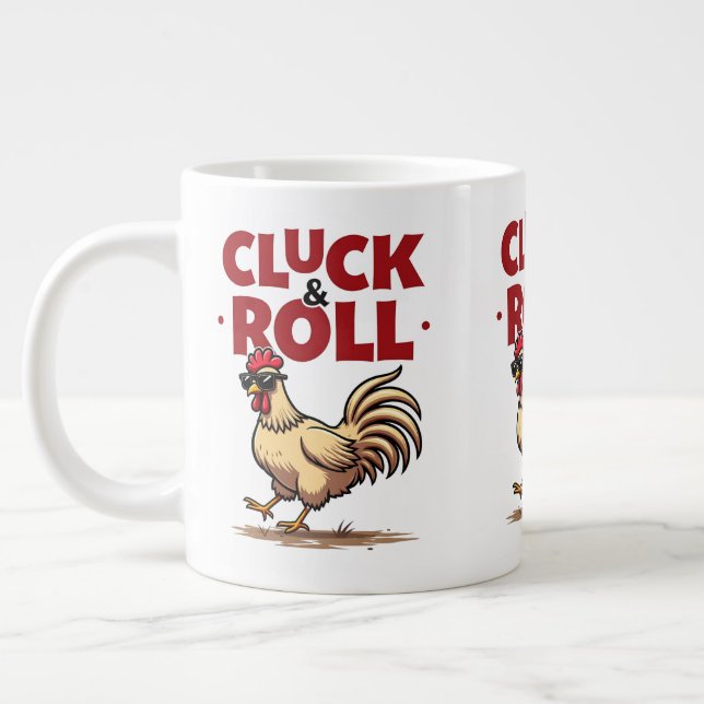 Caneca De Café Grande Design de Cartoon Legal "Cluck & Roll" engraçado (Esquerda)