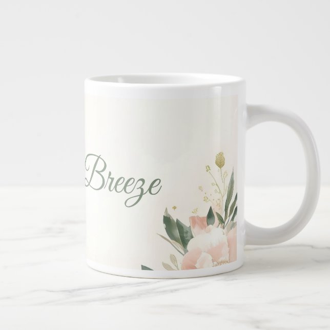 Caneca De Café Grande Design de Casamento de Blush e Breeze - Floral Ele (Direita)