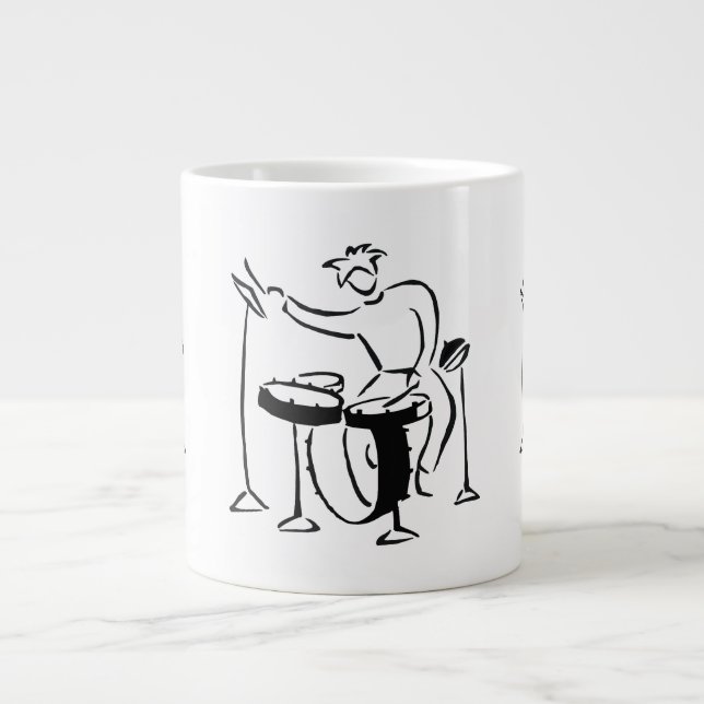 Caneca De Café Grande design de esboço do tambor abstrato bw do conjunto (Frente)