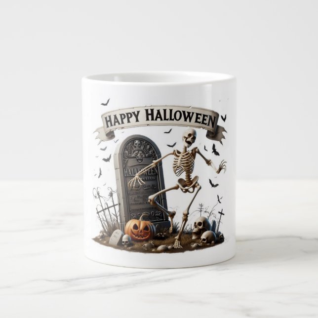 Caneca De Café Grande Design de Esqueleto Dançante de Halloween (Frente)