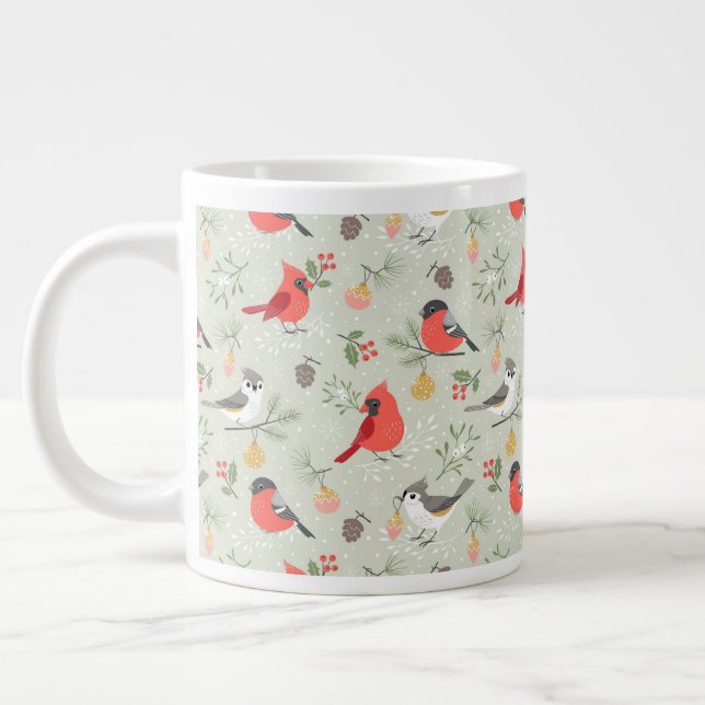 Caneca De Café Grande Design de Feriado de Pássaro de Natal Bonito (Esquerda)