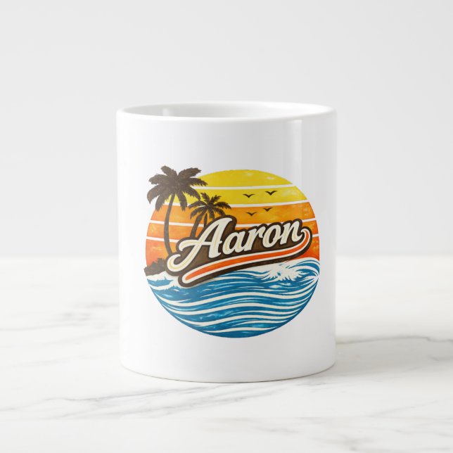 Caneca De Café Grande Design de Nome Pôr do Sol Retro Aaron (Frente)
