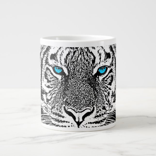 Caneca De Café Grande design de Tigre Azul Preto E Branco (Frente)