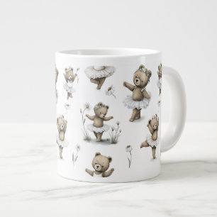 Caneca De Café Grande Design de Urso Bailarina em Aquarela Fofa com tutu