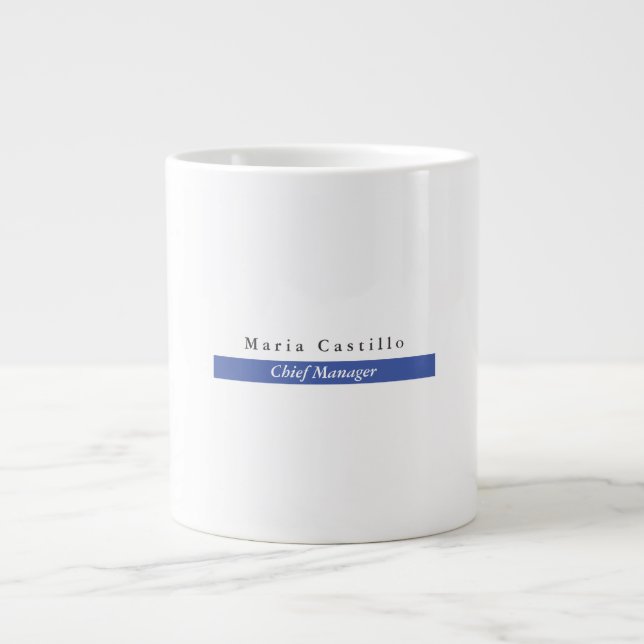 Caneca De Café Grande Design Mínimo Branco Azul Simples (Frente)