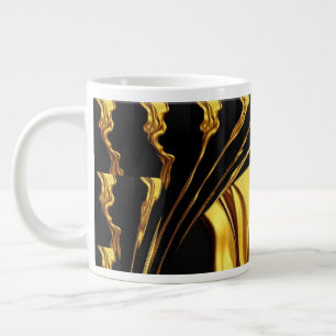 Caneca De Café Grande Design Monocromático Preto Ouro Líquido Turbilhão