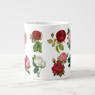 Caneca De Café Grande Desligamento de Flores de Rosa de Vintage