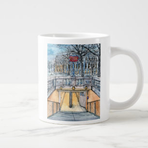 Caneca De Café Grande Destinos Entrada do Metro Watercolor Vintage