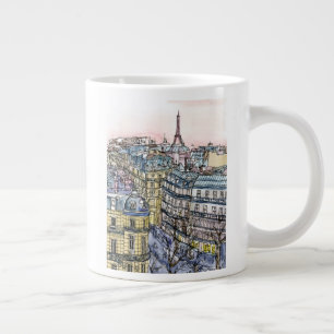 Caneca De Café Grande Destinos  Torre Eiffel Watercolor e Paris