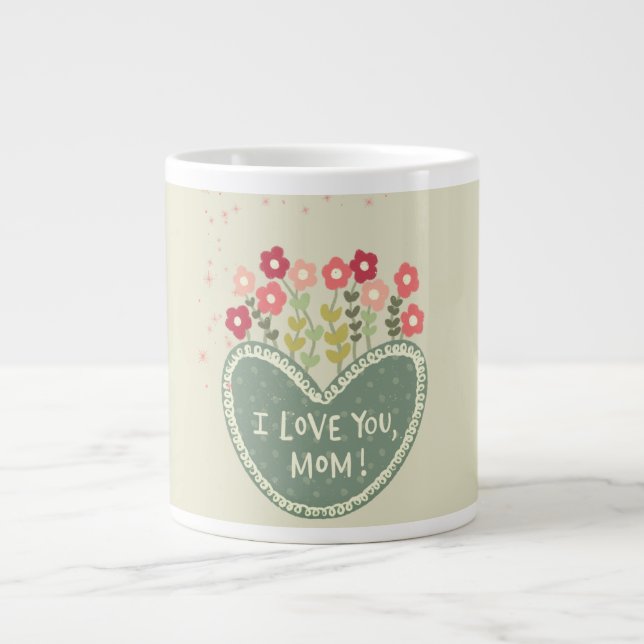 Caneca De Café Grande Dia das Mães, Flores no amor, Elegante, Simples  (Frente)