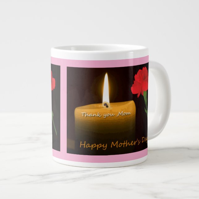 Caneca De Café Grande Dia das Mães Rosa Vermelha (Frente Esquerda)