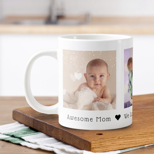 Caneca De Café Grande Dia de as mães 3 Fotografias Gigantes Personalizad (Mother's Day 3 Photos Personalized Giant Coffee Mu Giant Coffee Mug)