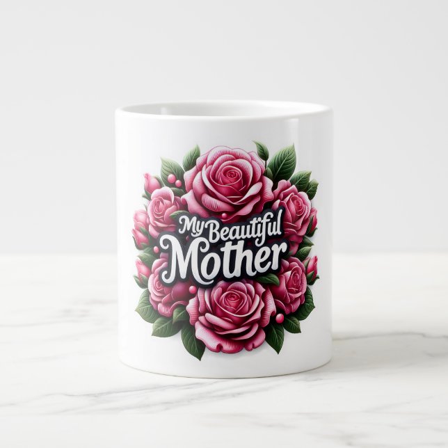 Caneca De Café Grande Dia de as mães Palavras "Minha Mãe Bonita" (Frente)