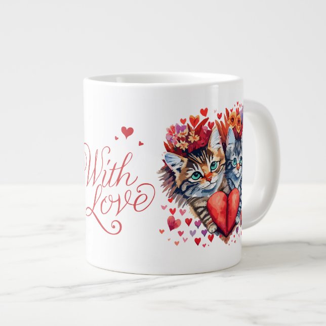 Caneca De Café Grande Dia de os namorados Cat Mug (Frente Esquerda)