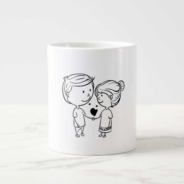 Caneca De Café Grande Dia de os namorados Romântico Clipart Mug (Frente)
