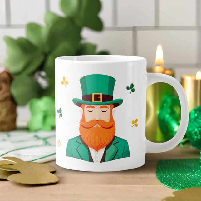 Caneca De Café Grande Dia de Patrick do Leprechaun Clover Shamrock (Criador carregado)