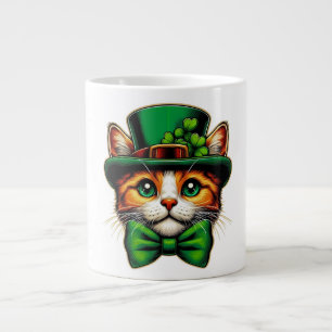 Caneca De Café Grande Dia de São Patrício, gato/gatinho