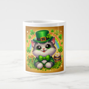 Caneca De Café Grande Dia de São Patrício, gato/gatinho