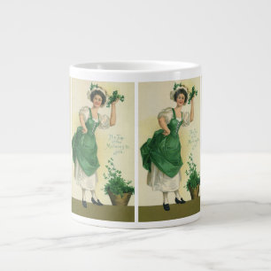 Caneca De Café Grande Dia de São Patrício Vintage Irlandesa com Trevos
