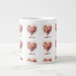 Caneca De Café Grande Dia do Namorados Romântico de Coração Floral Rosa