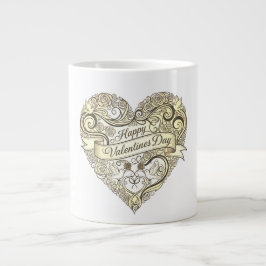 Caneca De Café Grande Dia dos Namorados Floral Dourado Vintage